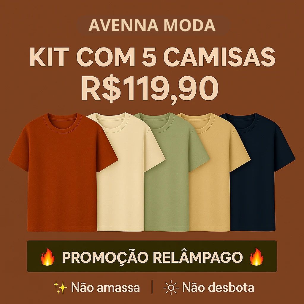 Kit com 5 Camisetas Texturizadas Malha Waffle Milano Avenna - Não amassa, não desbota e 0 transparência - Pague 3 Leve 5